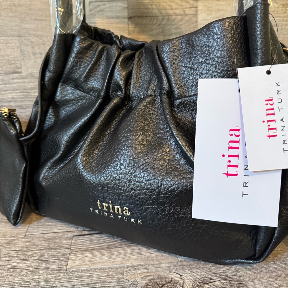 NWT Trina Turk Classic Black Leather Shoulder Bag